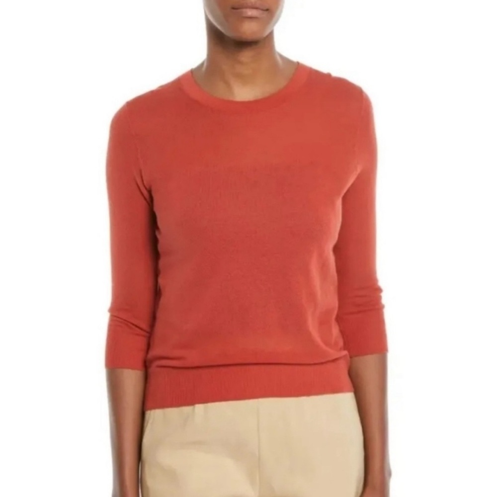 Vince Tomato Red 3/4 Sleeve Crew Neck Sweater Size Large